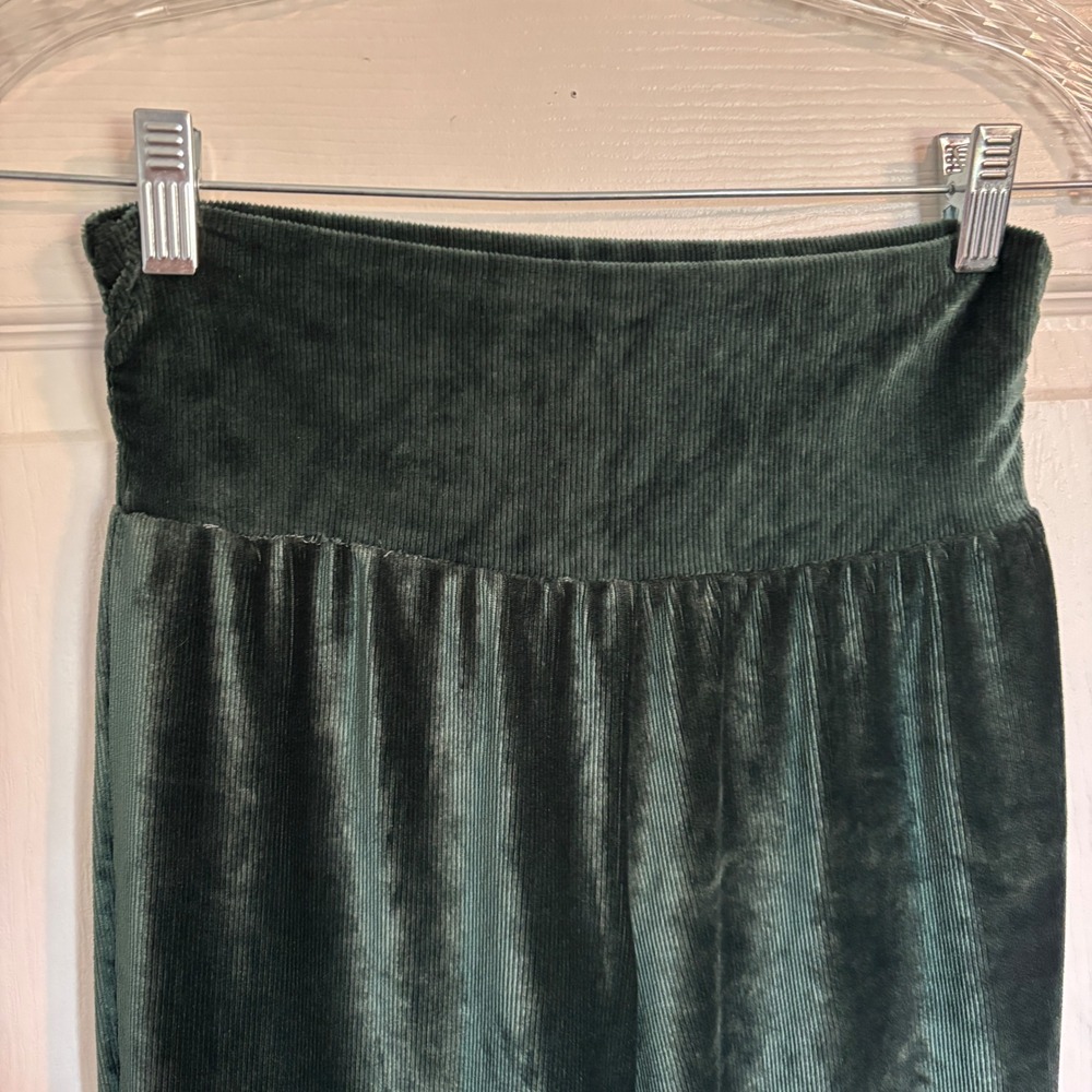 Earthbound Trading Co Boho Green Velvet Corduroy Flare Pants Bell Bottoms Medium - Picture 3 of 13